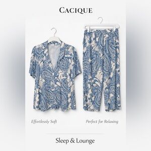 Cacique Sleep 2-Pc Pajama Set 26/28 Blue Paisley Sleep & Lounge Plus Size Set